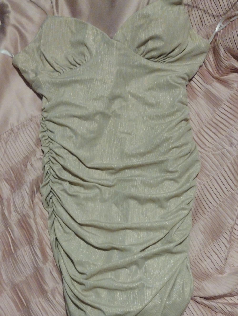 Women’s Ruched Strapless Party Dress in Light Gold